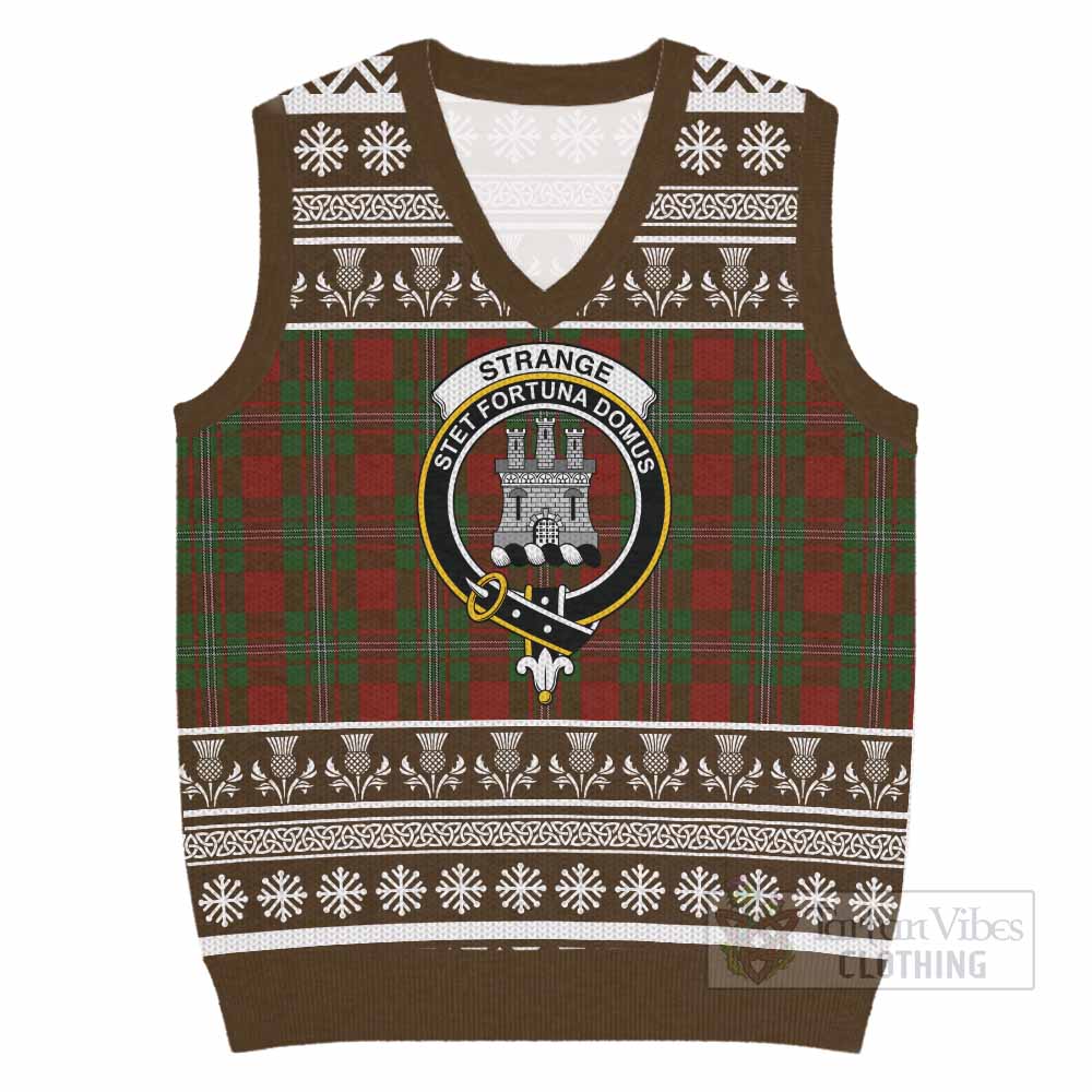 Strange (Strang) Clan Tartan Christmas Knitted V-Neck Vest with Family Crest - Tartan Vibes Clothing
