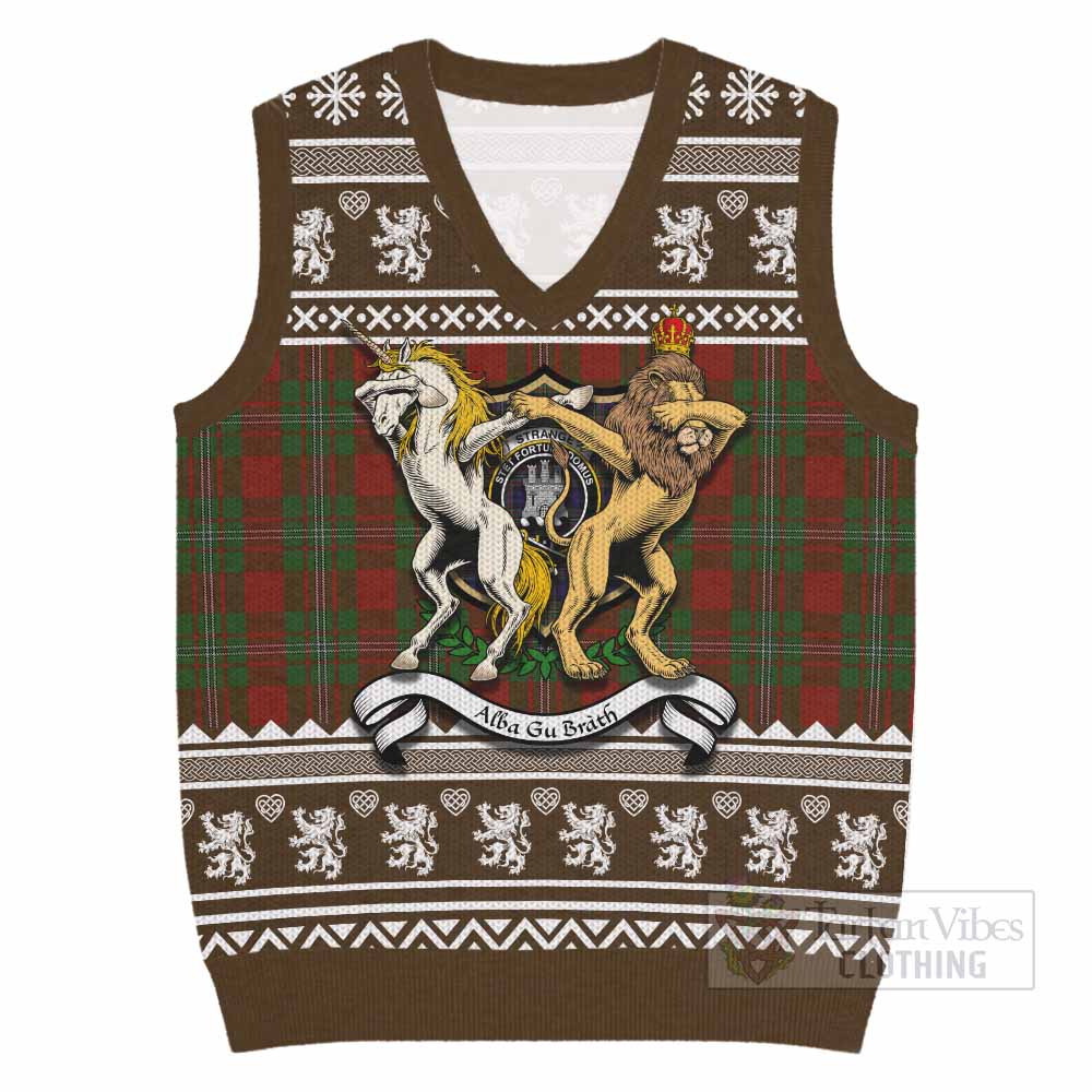 Strange (Strang) Clan Tartan Crest Christmas Knitted V-Neck Vest Coat of Arms Funny Style - Tartan Vibes Clothing