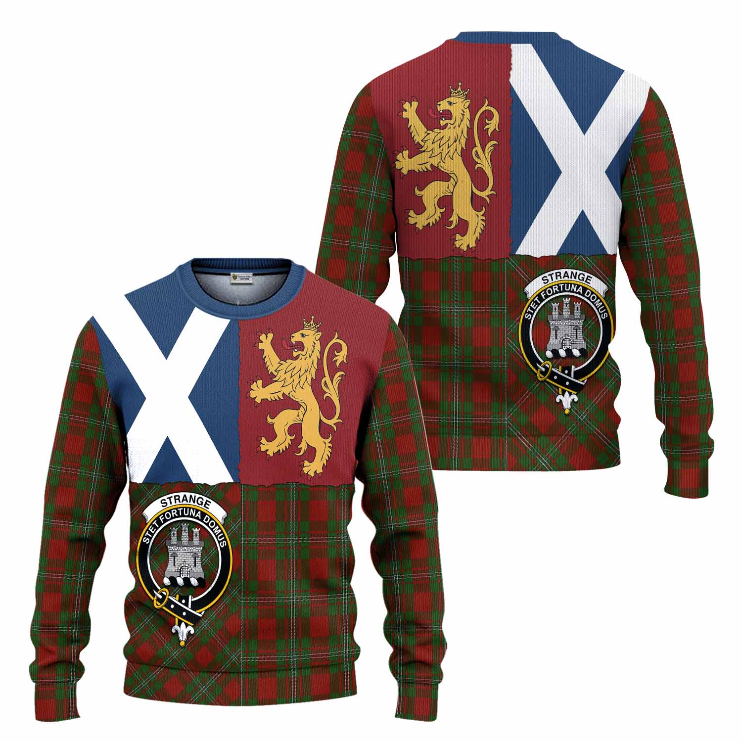 Strange (Strang) Crest Tartan Knitted Sweater with Lion Rampant Saltire Style