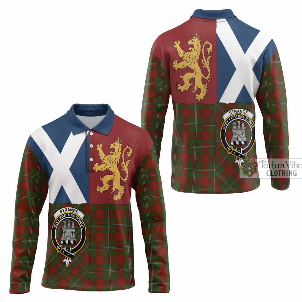 Strange (Strang) Crest Tartan Long Sleeve Polo Shirt with Lion Rampant Saltire Style
