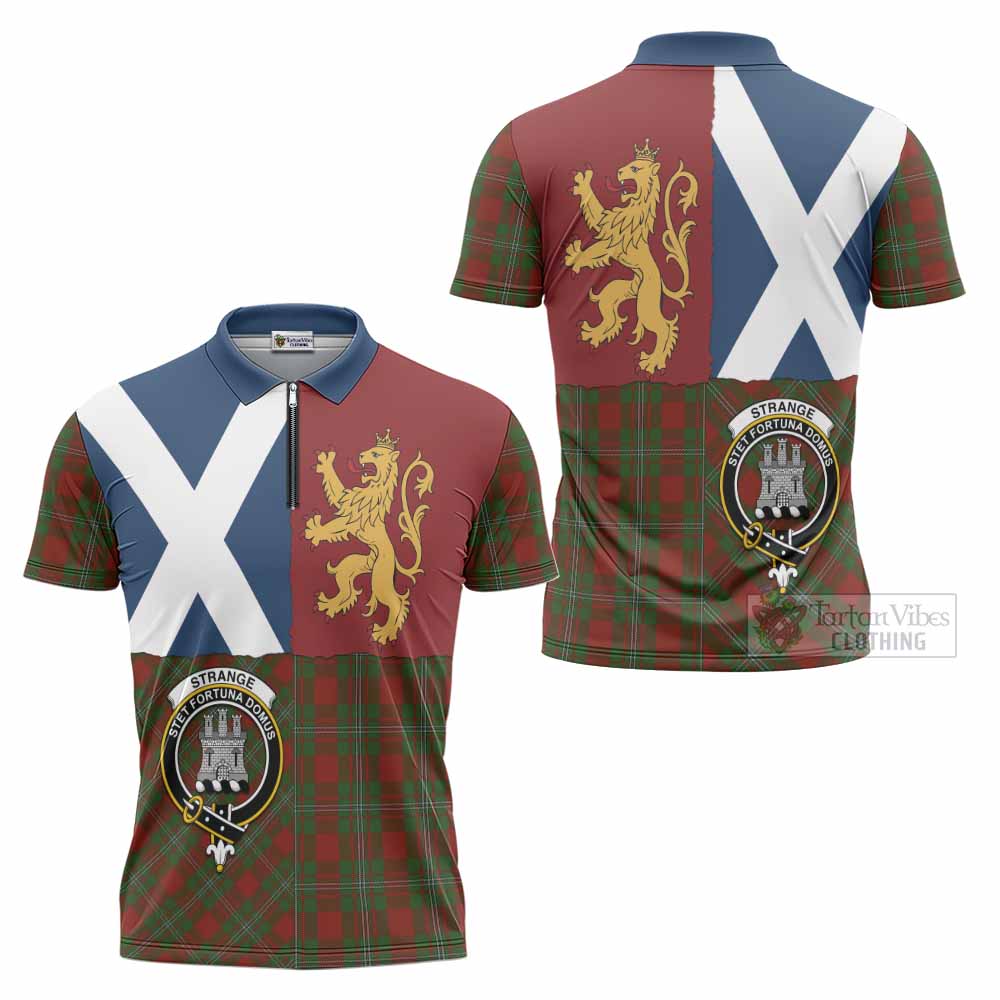 Strange (Strang) Crest Tartan Zipper Polo Shirt with Lion Rampant Saltire Style