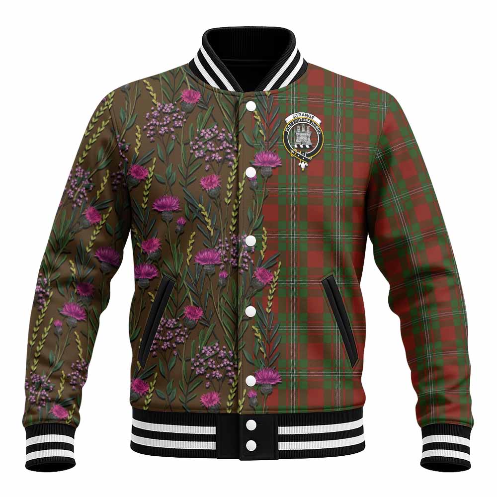 Strange (Strang) Family Crest Tartan Baseball Jacket Scottish Thistle Flower Pattern Half Style - Tartan Vibes Clothing