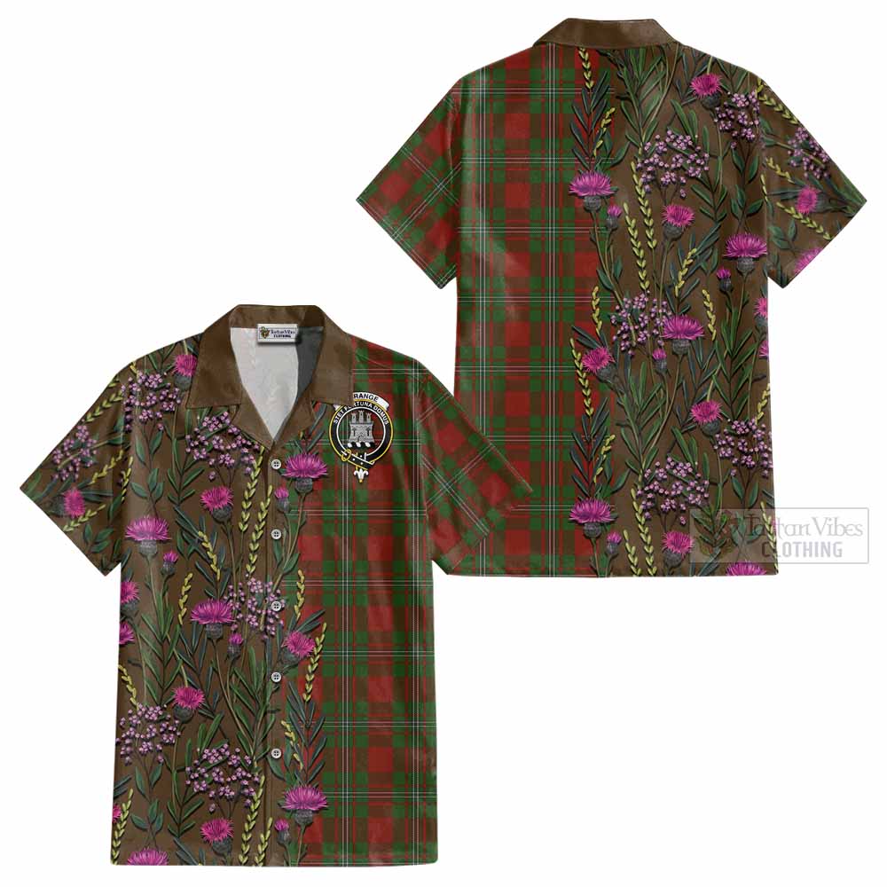 Strange (Strang) Family Crest Tartan Cotton Hawaiian Shirt Scottish Thistle Flower Pattern Half Style - Tartan Vibes Clothing