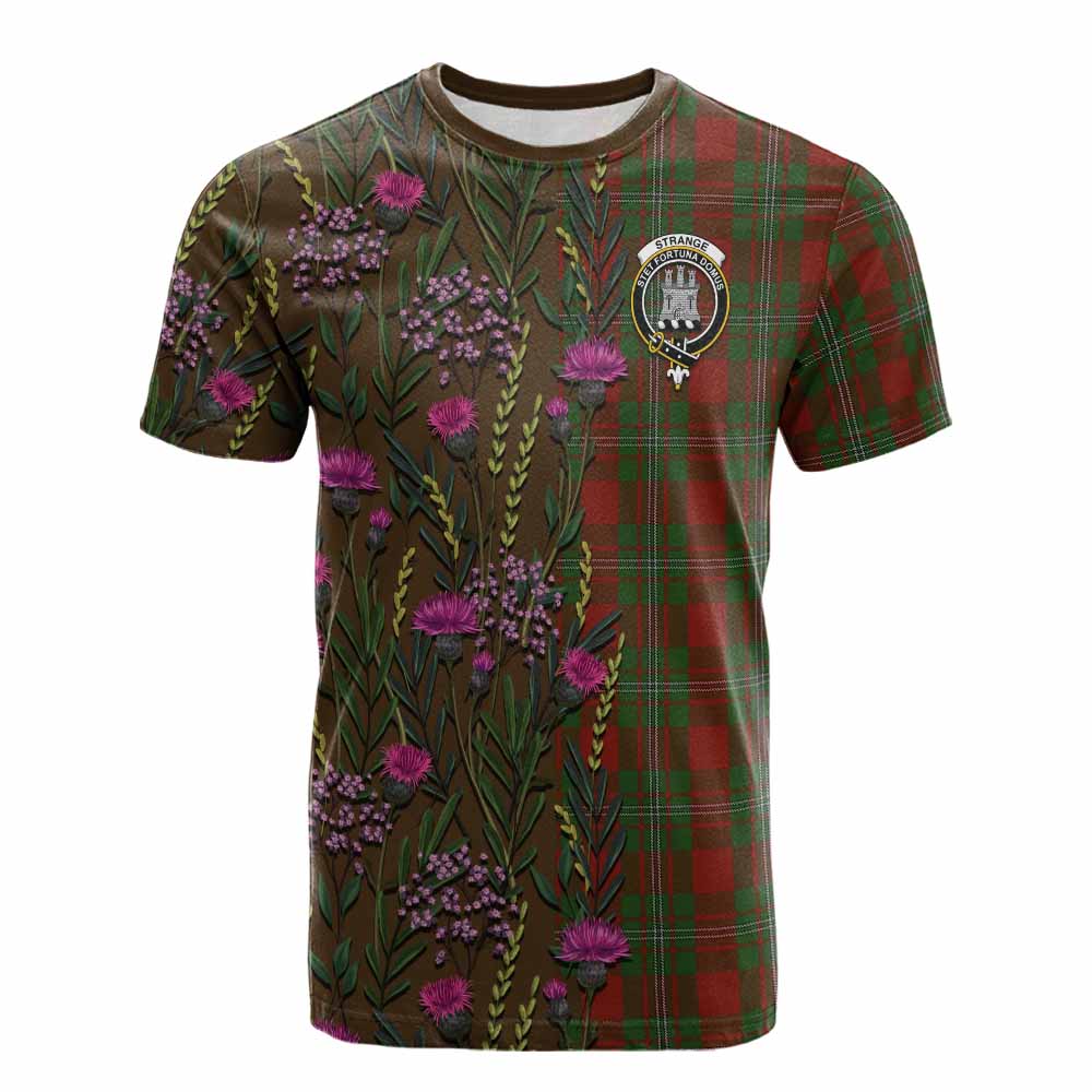 Strange (Strang) Family Crest Tartan Cotton T-shirt Scottish Thistle Flower Pattern Half Style - Tartan Vibes Clothing