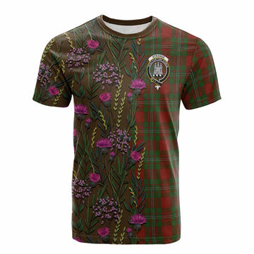 Strange (Strang) Family Crest Tartan Cotton T-shirt Scottish Thistle Flower Pattern Half Style