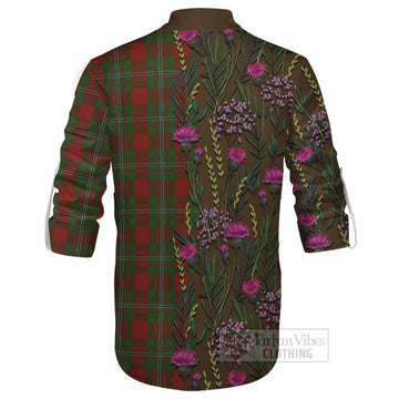 Strange (Strang) Family Crest Tartan Ghillie Shirt Scottish Thistle Flower Pattern Half Style - Tartan Vibes Clothing