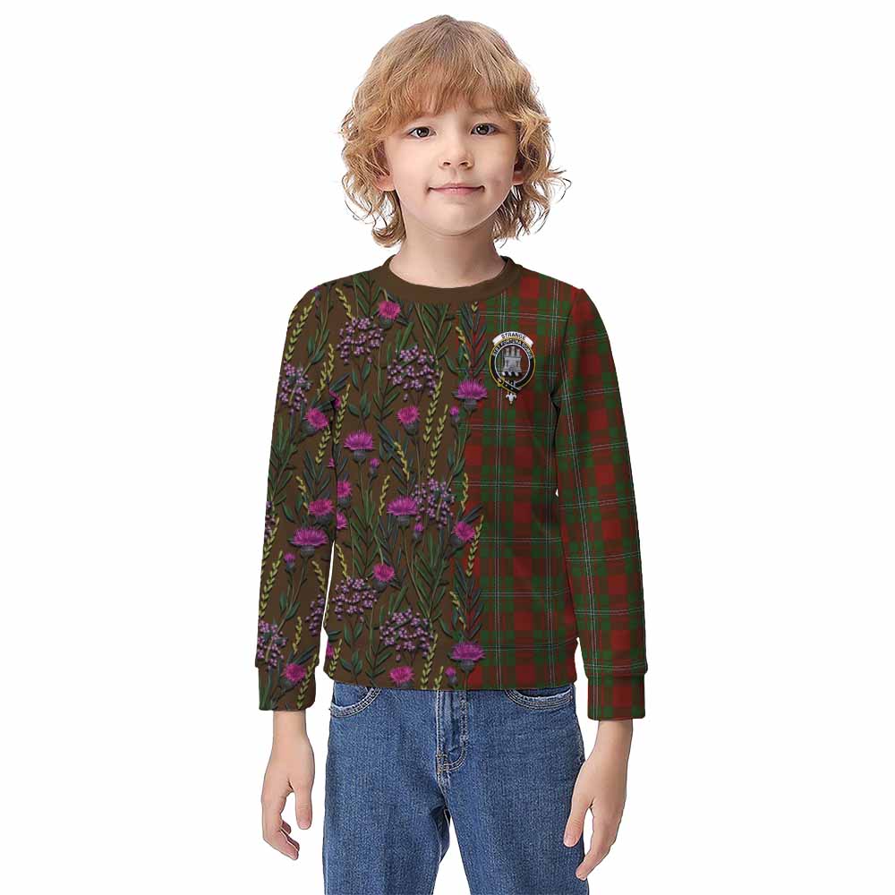 Strange (Strang) Family Crest Tartan Kid Knitted Sweatshirt Scottish Thistle Flower Pattern Half Style - Tartan Vibes Clothing