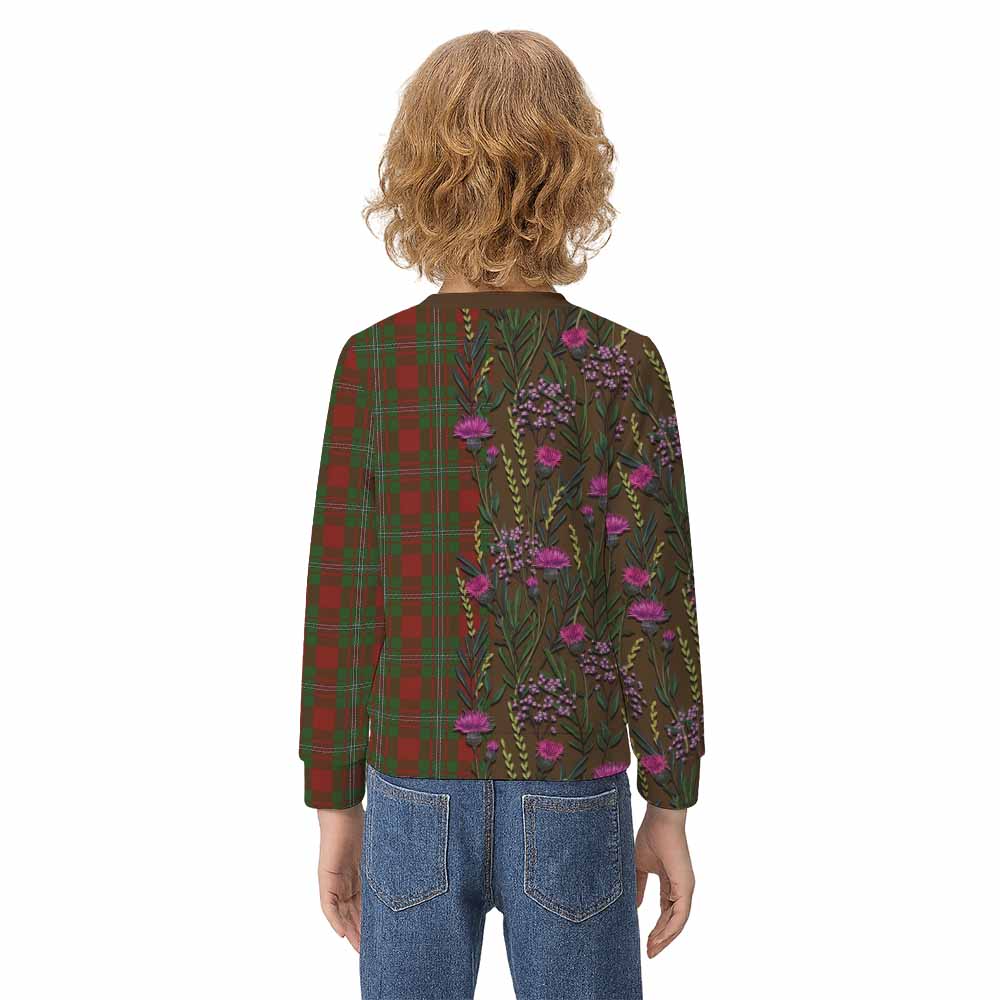 Strange (Strang) Family Crest Tartan Kid Knitted Sweatshirt Scottish Thistle Flower Pattern Half Style - Tartan Vibes Clothing