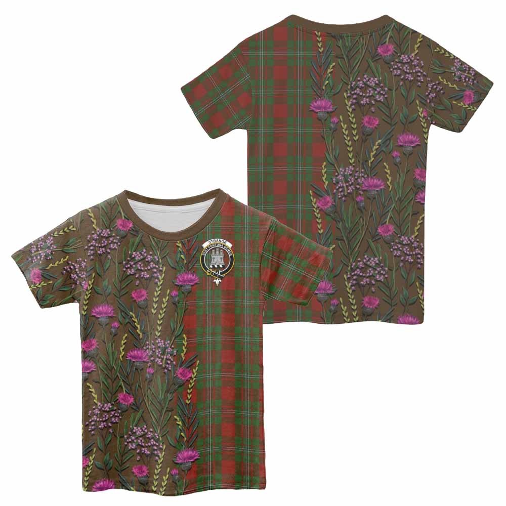 Strange (Strang) Family Crest Tartan Kid T-shirt Scottish Thistle Flower Pattern Half Style - Tartan Vibes Clothing