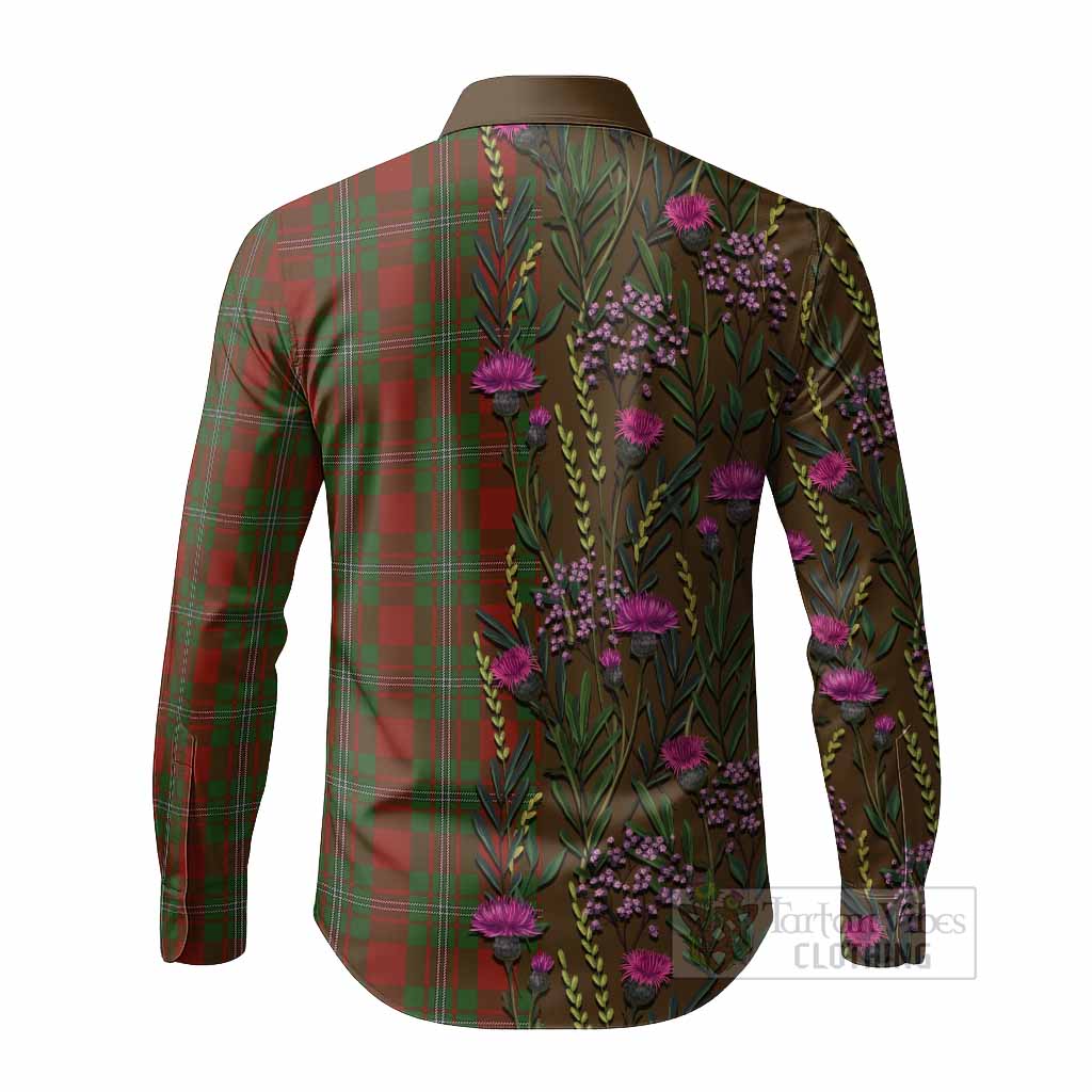 Strange (Strang) Family Crest Tartan Long Sleeve Button Shirts Scottish Thistle Flower Pattern Half Style - Tartan Vibes Clothing