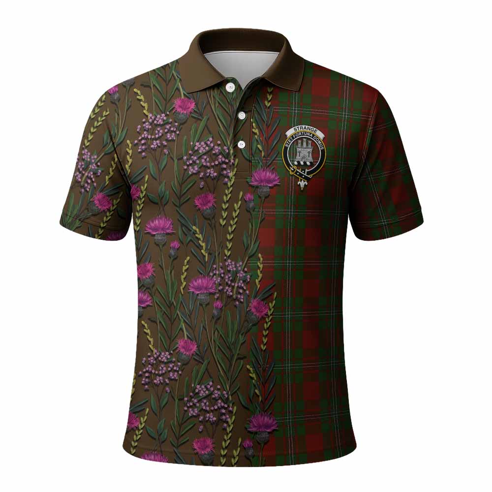 Strange (Strang) Family Crest Tartan Polo Shirt Scottish Thistle Flower Pattern Half Style - Tartan Vibes Clothing
