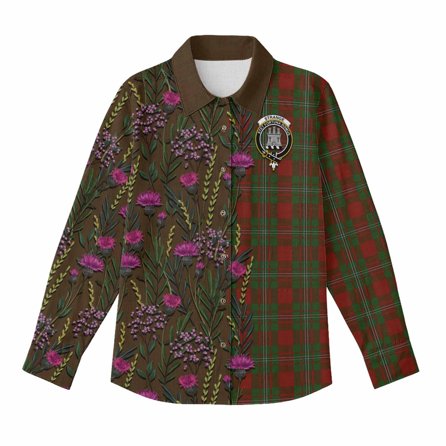 Strange (Strang) Family Crest Tartan Women Casual Shirt Scottish Thistle Flower Pattern Half Style - Tartan Vibes Clothing
