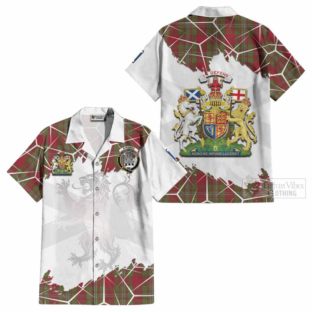 Strange (Strang) Tartan Cotton Hawaiian Shirt with Family Crest and Lion Rampant Grunge Style