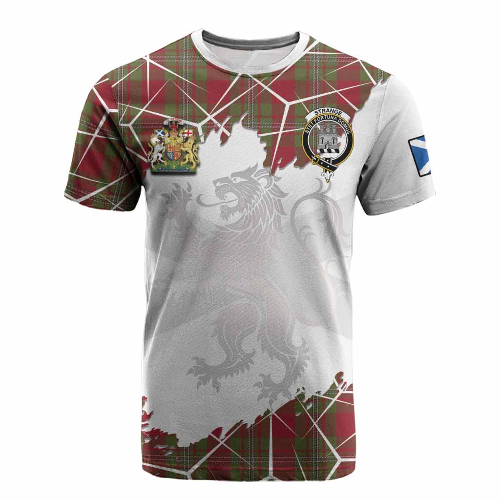 Strange (Strang) Tartan Cotton T-shirt with Family Crest and Lion Rampant Grunge Style