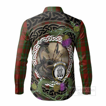 Strange (Strang) Tartan Crest Bagpipe Nessie Long Sleeve Button Shirts Scottish Loch Ness Monster Celtic Thistle