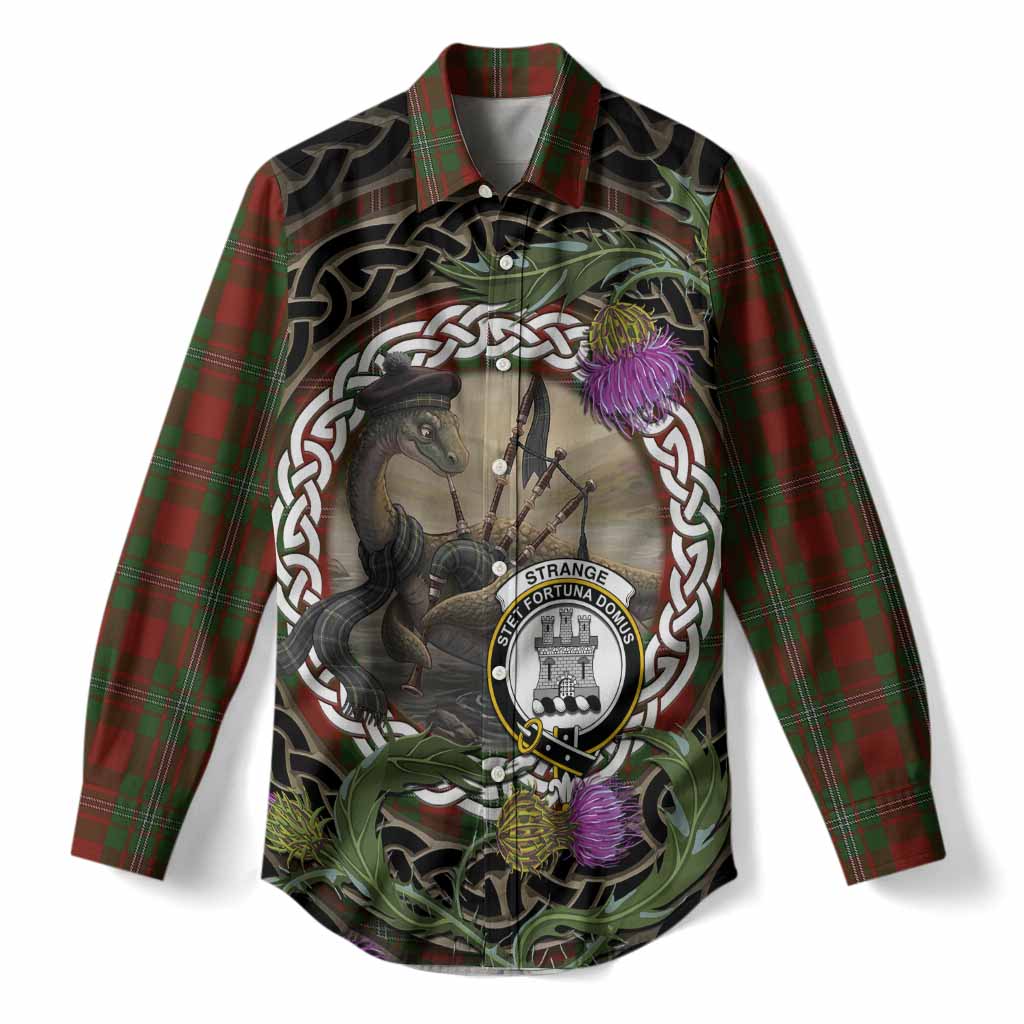 Strange (Strang) Tartan Crest Bagpipe Nessie Women Casual Shirt Scottish Loch Ness Monster Celtic Thistle