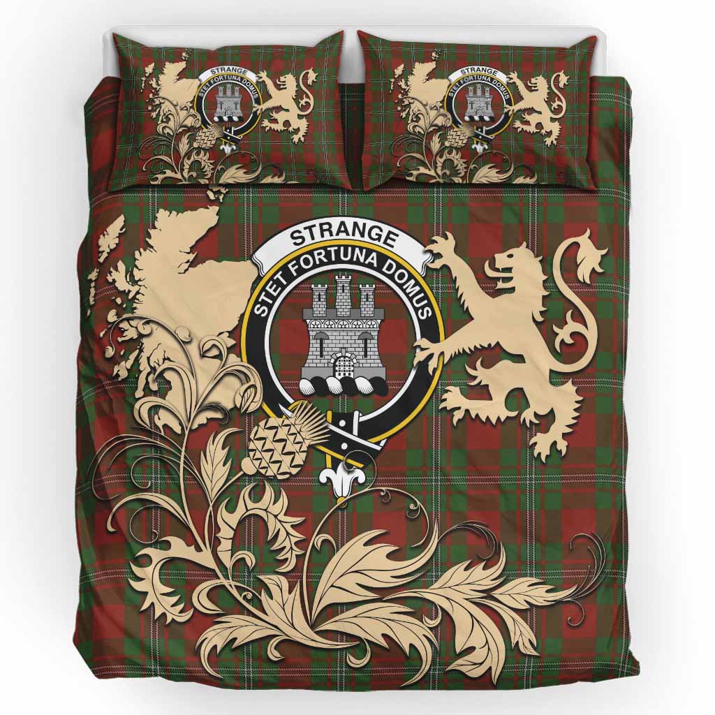 Strange (Strang) Tartan Crest Bedding Set with Scottish Iconic Symbols 