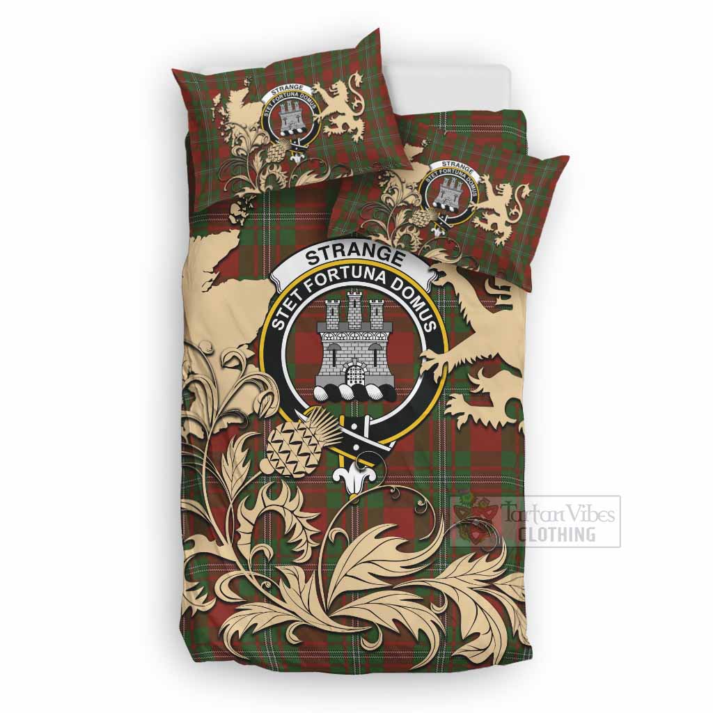 Strange (Strang) Tartan Crest Bedding Set with Scottish Iconic Symbols 