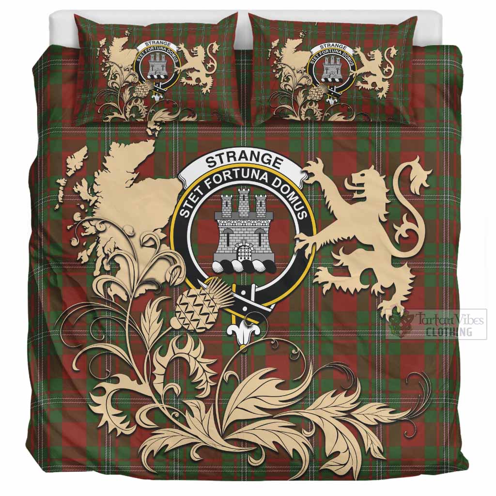 Strange (Strang) Tartan Crest Bedding Set with Scottish Iconic Symbols 