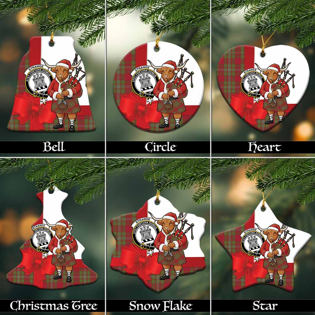 Strange (Strang) Tartan Crest Christmas Ceramic Ornament Highland Cow Bagpipes Coquette Bow Style