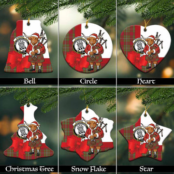 Strange (Strang) Tartan Crest Christmas Ceramic Ornament Highland Cow Bagpipes Coquette Bow Style