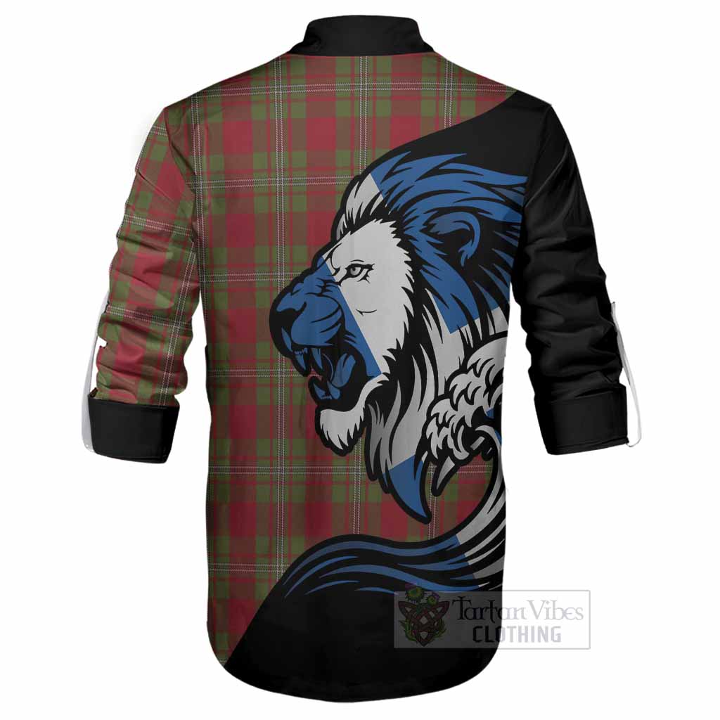 Strange (Strang) Tartan Crest Ghillie Shirt Scottish Golden Lions Wave Flow