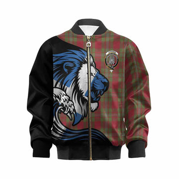 Strange (Strang) Tartan Crest Kid Bomber Jacket Scottish Golden Lions Wave Flow