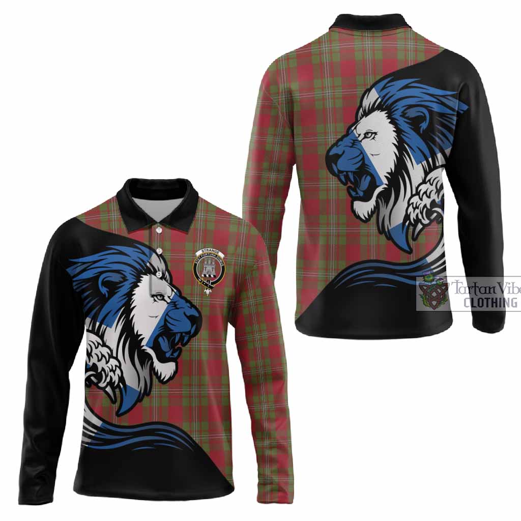 Strange (Strang) Tartan Crest Long Sleeve Polo Shirt Scottish Golden Lions Wave Flow