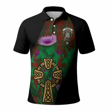 Strange (Strang) Tartan Crest Polo Shirt Celtic Cross Thistle Flowers