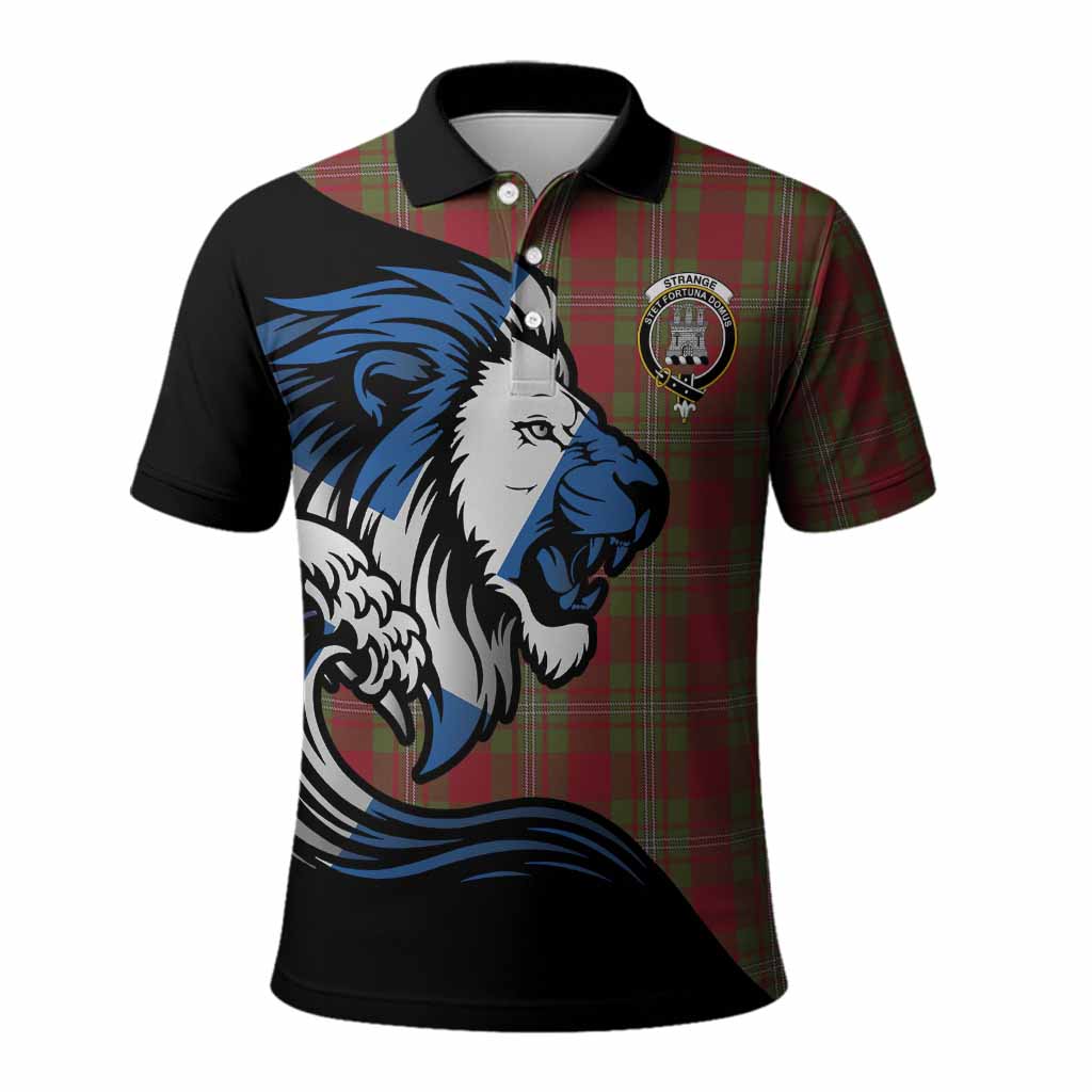 Strange (Strang) Tartan Crest Polo Shirt Scottish Golden Lions Wave Flow