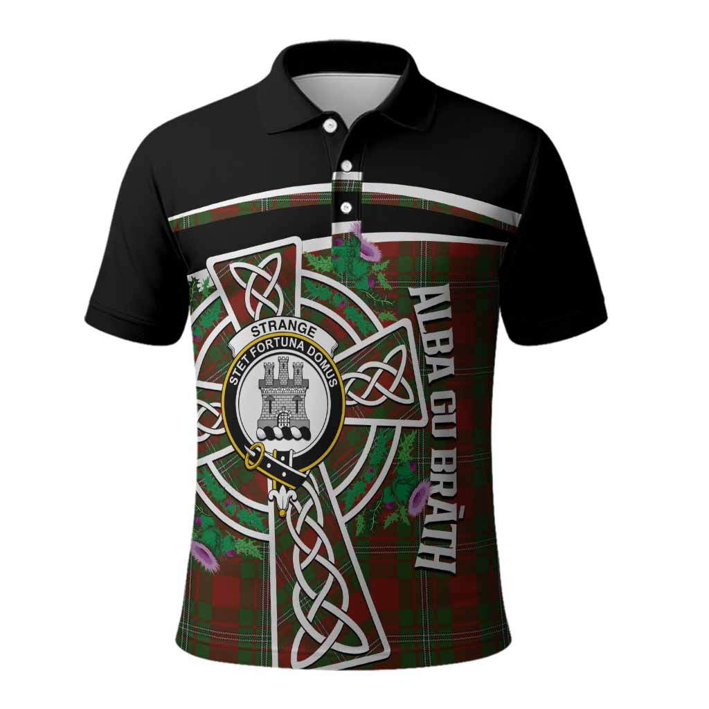 Strange (Strang) Tartan Crest Polo Shirt Scottish Thistle Celtic Cross Alba Gu Brath