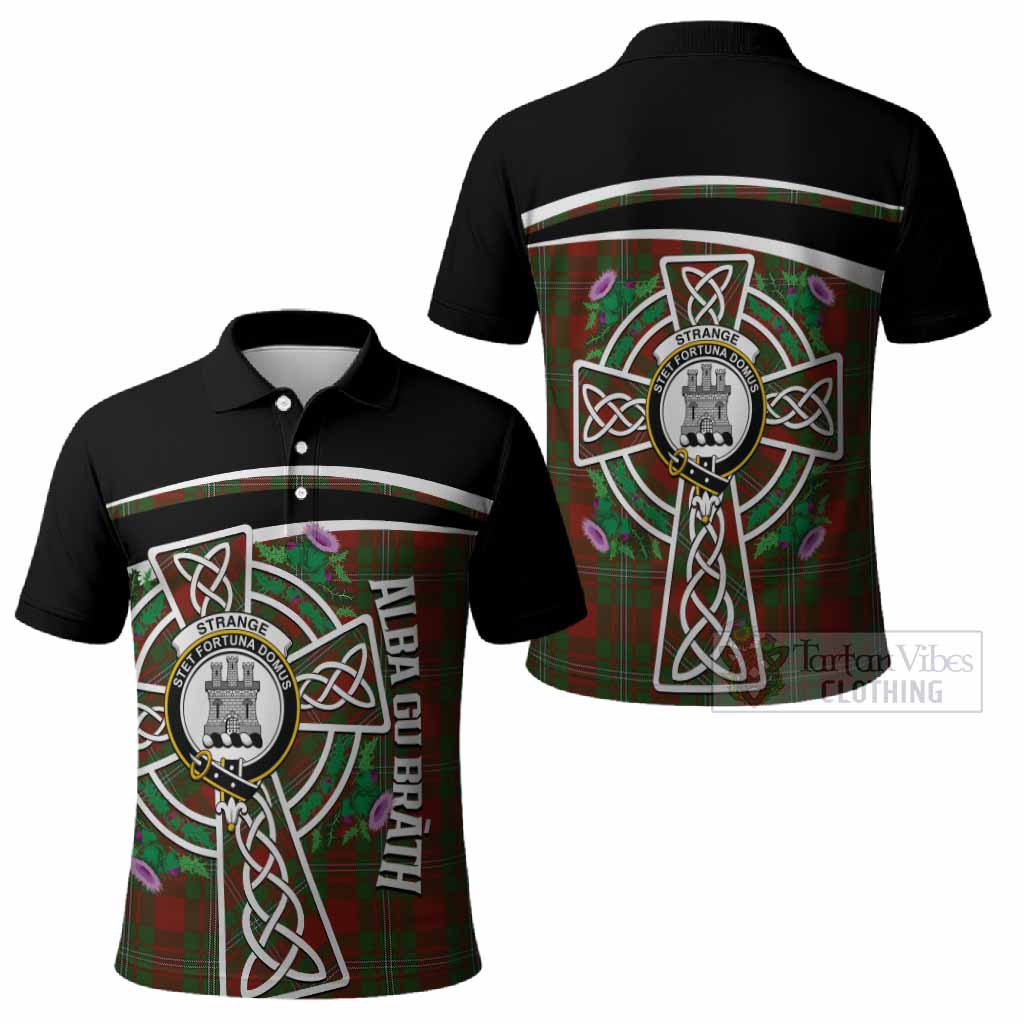 Strange (Strang) Tartan Crest Polo Shirt Scottish Thistle Celtic Cross Alba Gu Brath