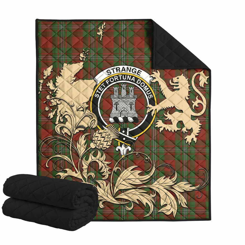 Strange (Strang) Tartan Crest Premium Quilt with Scottish Iconic Symbols 