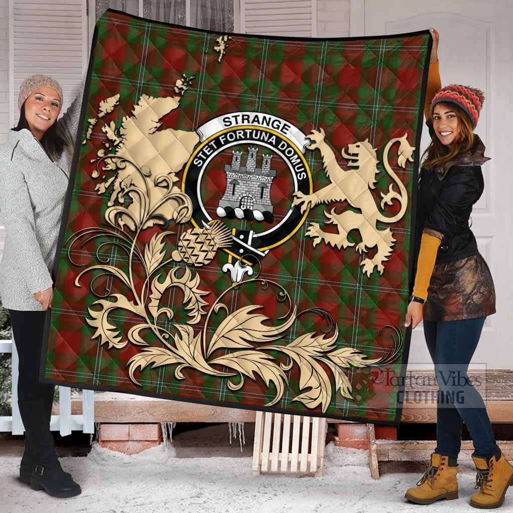 Strange (Strang) Tartan Crest Premium Quilt with Scottish Iconic Symbols 