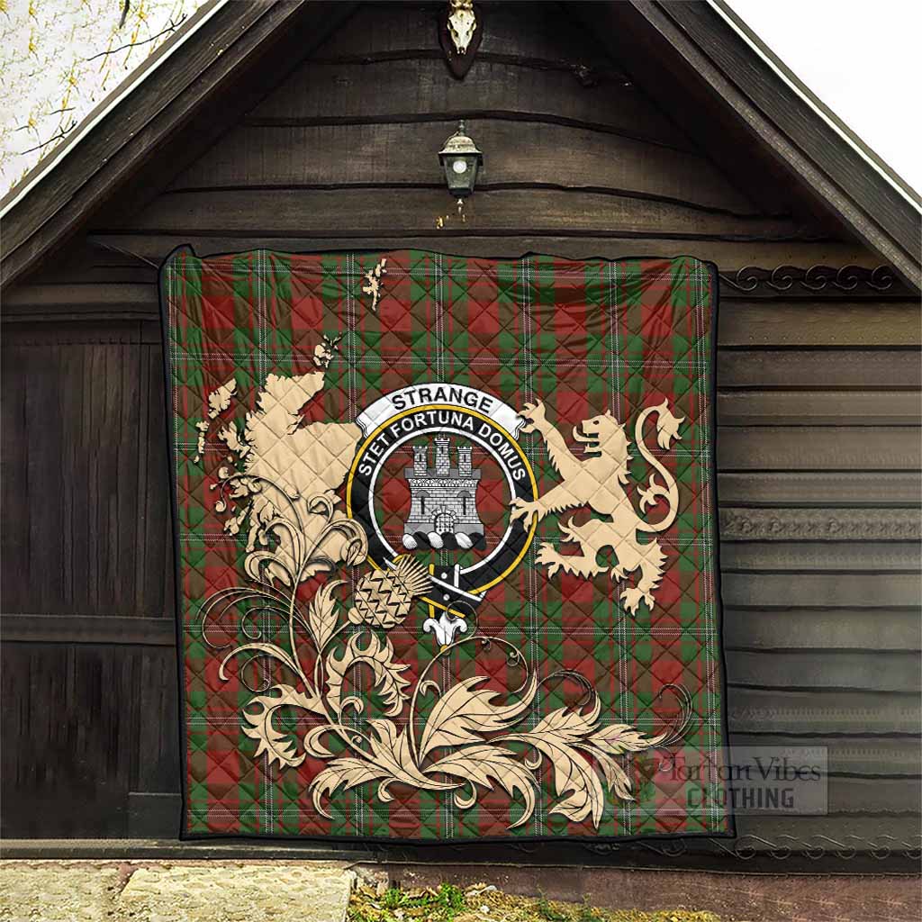 Strange (Strang) Tartan Crest Premium Quilt with Scottish Iconic Symbols 