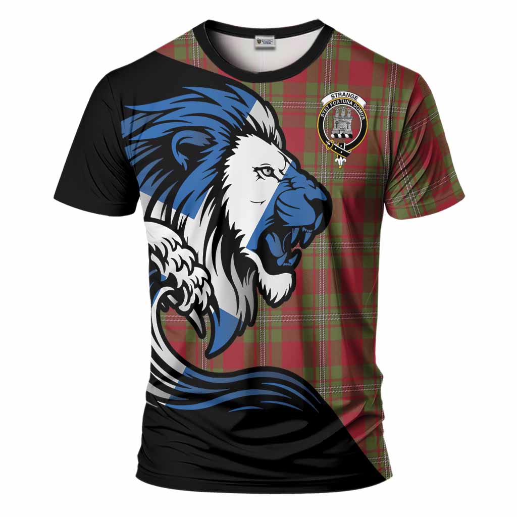 Strange (Strang) Tartan Crest T-Shirt Scottish Golden Lions Wave Flow