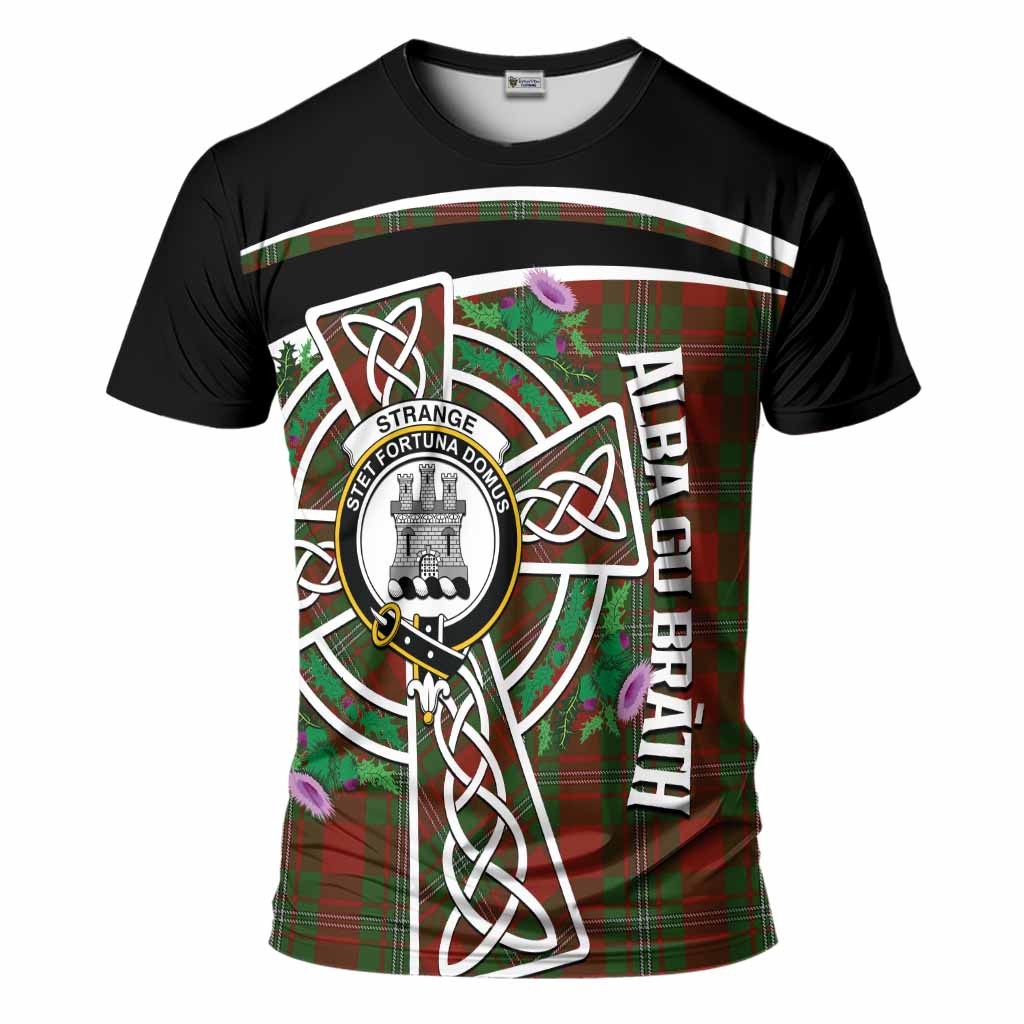 Strange (Strang) Tartan Crest T-Shirt Scottish Thistle Celtic Cross Alba Gu Brath