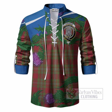 Strange (Strang) Tartan Family Crest Ghillie Shirt Thistle in Minimalism