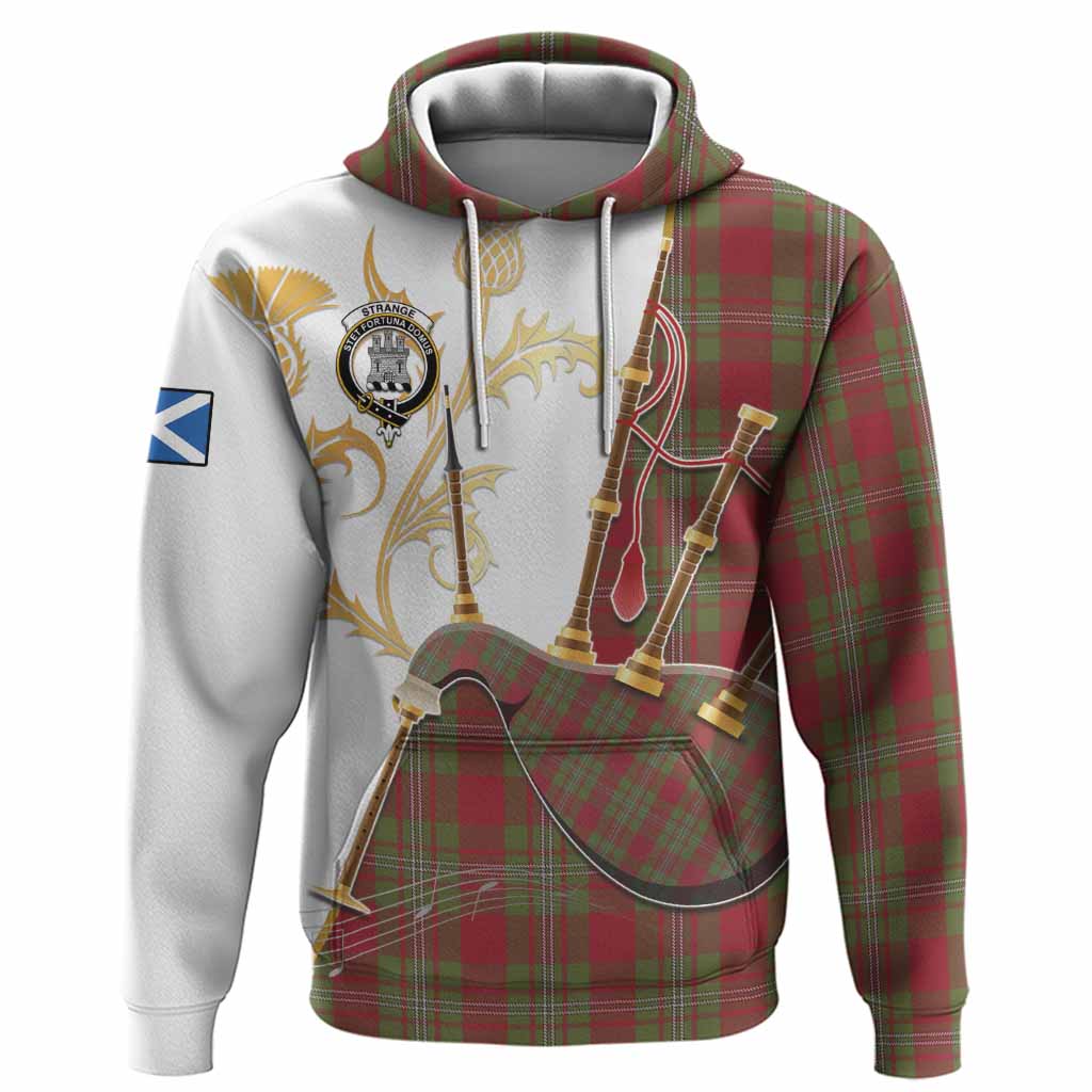 Strange (Strang) Tartan Family Crest Hoodie Bagpipes with Scottish Thistle