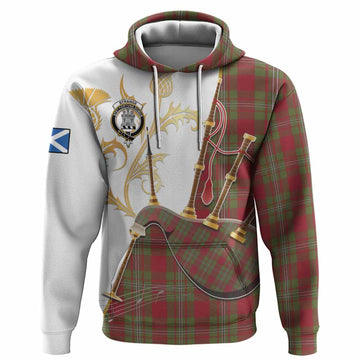 Strange (Strang) Tartan Family Crest Hoodie Bagpipes with Scottish Thistle