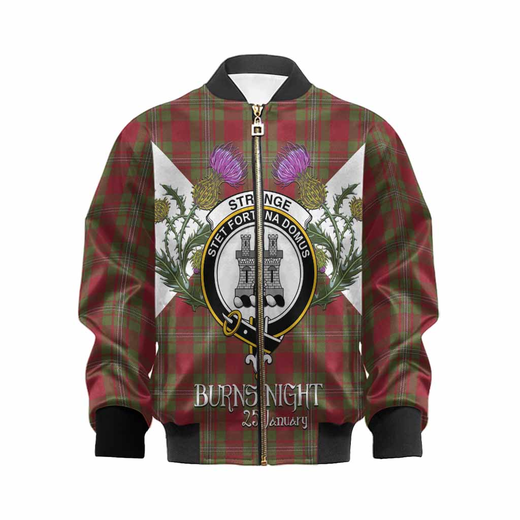 Strange (Strang) Tartan Family Crest Kid Bomber Jacket Scottish Burns Night Thistle Floral