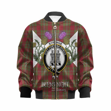 Strange (Strang) Tartan Family Crest Kid Bomber Jacket Scottish Burns Night Thistle Floral