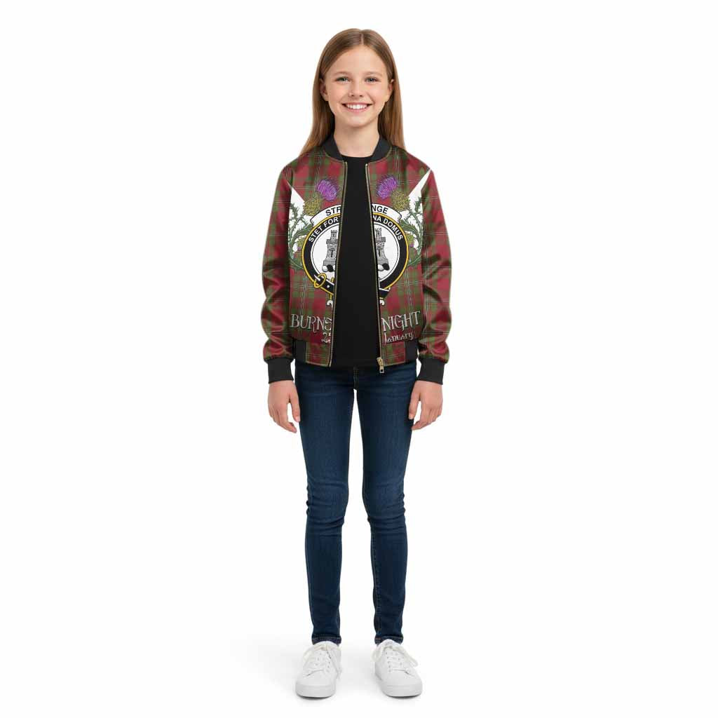 Strange (Strang) Tartan Family Crest Kid Bomber Jacket Scottish Burns Night Thistle Floral