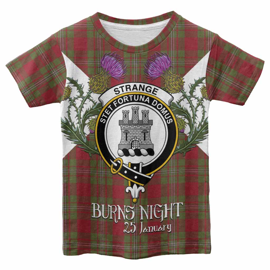 Strange (Strang) Tartan Family Crest Kid T-shirt Scottish Burns Night Thistle Floral