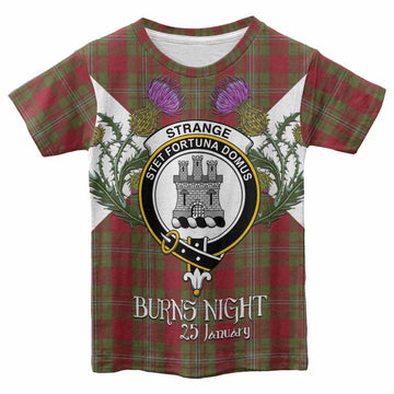 Strange (Strang) Tartan Family Crest Kid T-shirt Scottish Burns Night Thistle Floral