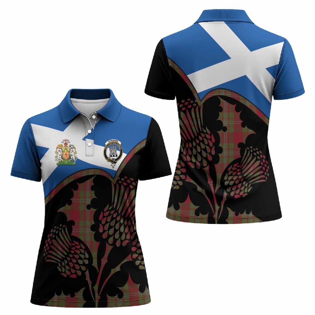 Strange (Strang) Tartan Family Crest Women Polo Shirt Scotland Thistle Floral Flag Style