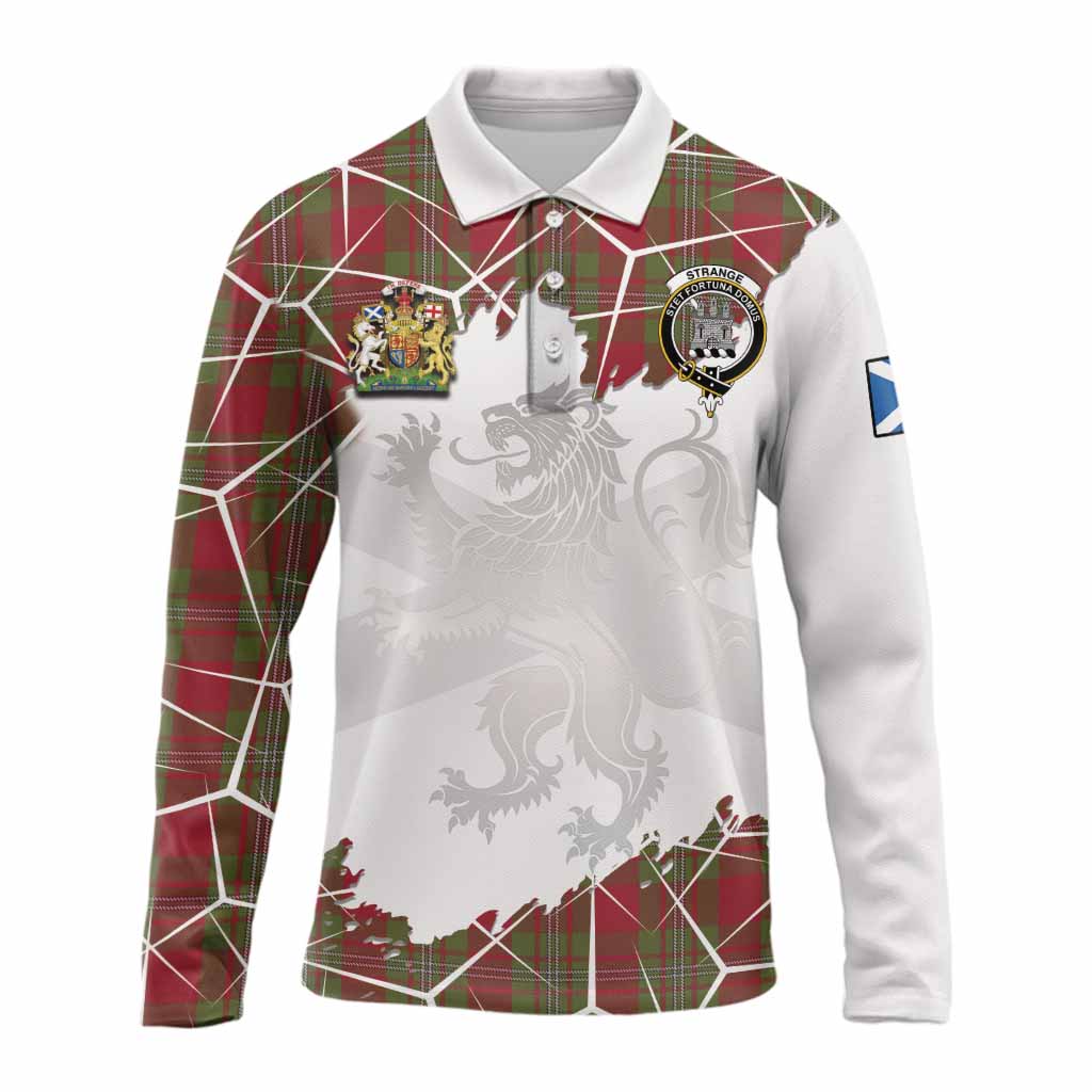 Strange (Strang) Tartan Long Sleeve Polo Shirt with Family Crest and Lion Rampant Grunge Style