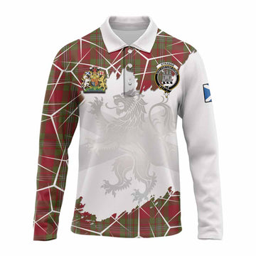 Strange (Strang) Tartan Long Sleeve Polo Shirt with Family Crest and Lion Rampant Grunge Style