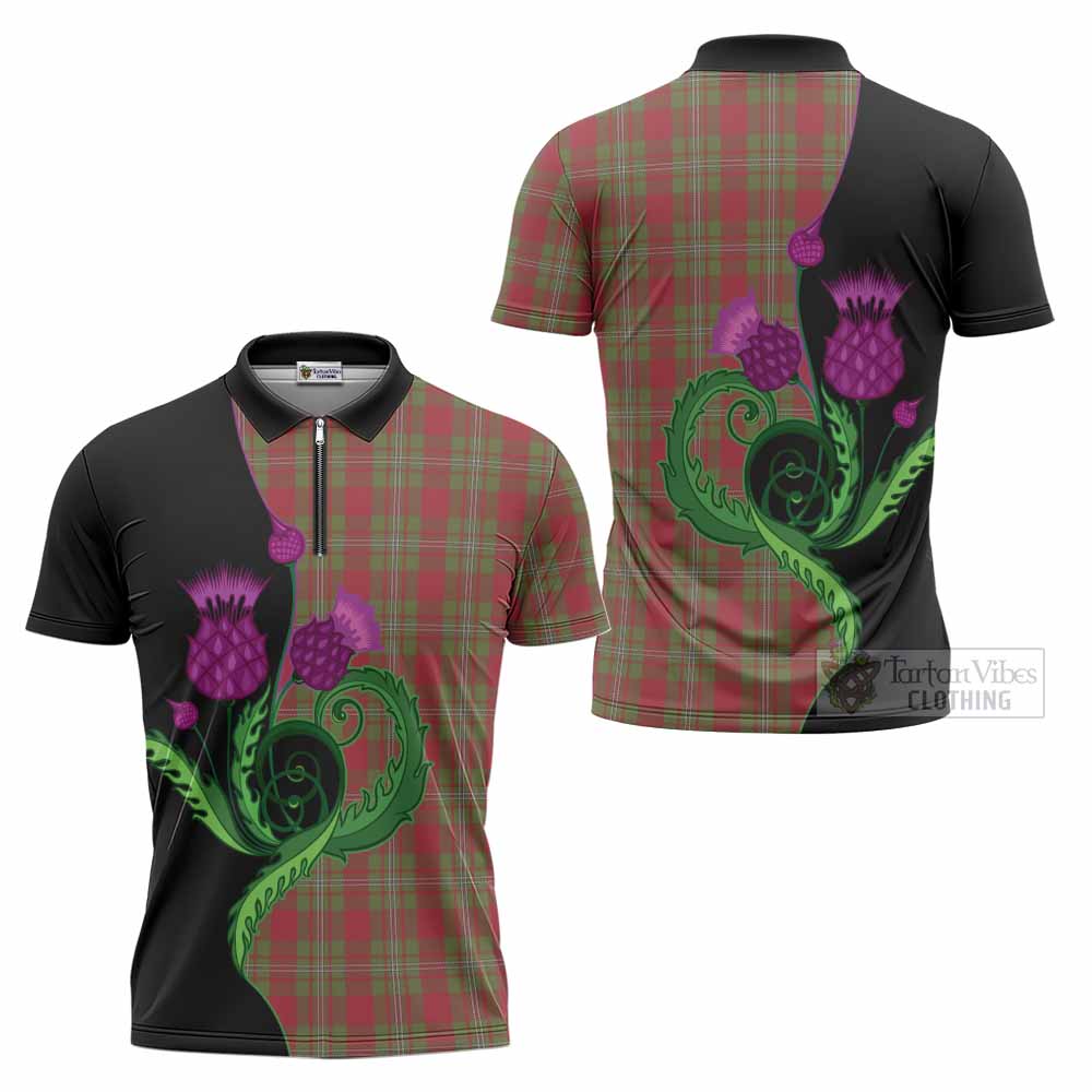 Strange (Strang) Tartan Zipper Polo Shirt Traditional Scottish Thistle