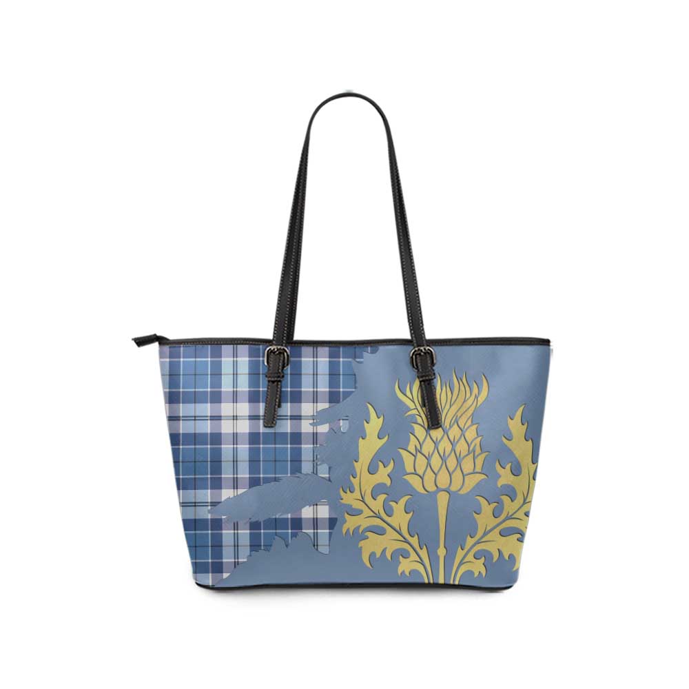 Tartan Vibes Clothing Strathclyde District Tartan Leather Tote Bag Gold Thistle Style